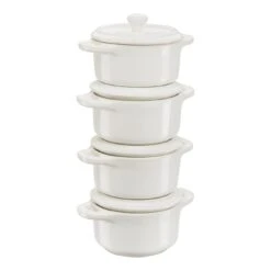Staub Cocotte Sæt 4-dele, Rund, Elfenben-Hvid, Keramisk